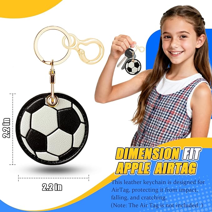 Leather Keychain for Airtag, Cute Protective Keychain Holder Compatible with Apple Air Tag,GPS Item Tracker Case Cover for Keys,Bags,Pets,Luggage(Football)