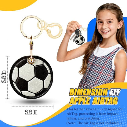 Leather Keychain for Airtag, Cute Protective Keychain Holder Compatible with Apple Air Tag,GPS Item Tracker Case Cover for Keys,Bags,Pets,Luggage(Football)