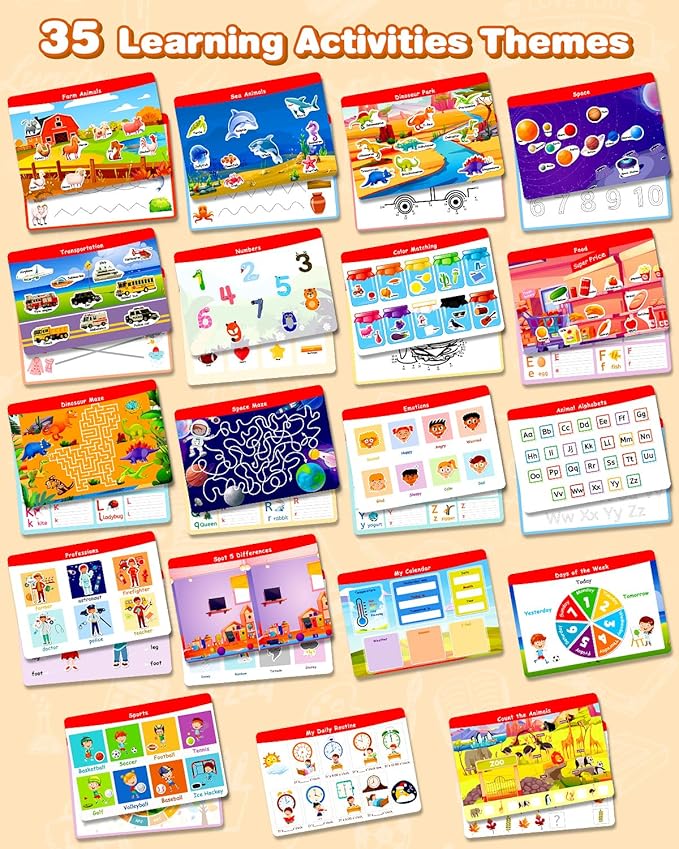 Activity Books for Kids Ages 3-5, Montessori Busy Book & Tracing Books & Jelly Stickers 3-in-1, Preschool Learning Book with 35 thems,Autism Sensory Toys, Travel Game,Christmas Birthday Gifts