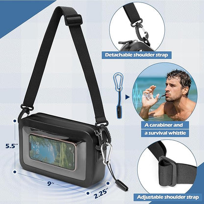 Waterproof Sling Bag with Phone Touch Screen Feature and Back Molle System, Waterproof Fanny Pack with a Carabiner and a Whistle, Black