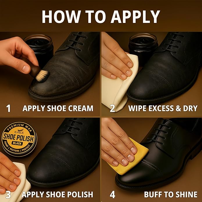 Eagle Shoe Shine Kit – 5-Piece Leather Shoe Polish & Cream Set with Brush & Cloths