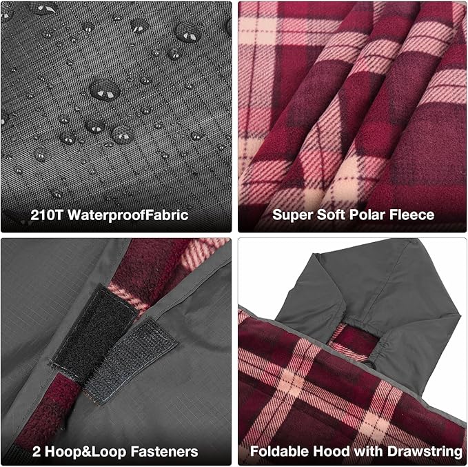 DUKUSEEK Stadium Blanket Waterproof Windproof, Outdoor Hooded Blankets for Camping, Sporting Events, Picnic and Car - Insulated Foldable Blanket and Throws