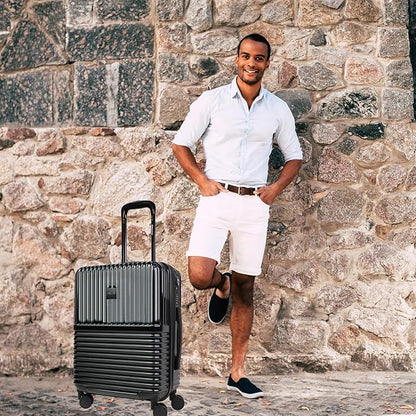 World Traveler Dejuno Tonal 20-Inch Carry-On Polycarbonate Lightweight Hardside Expandable Spinner Luggage Suitcase with TSA Lock - Onyx
