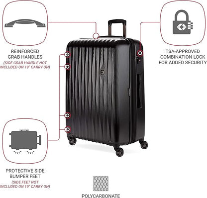 SwissGear 7272 Energie Expandable Hardside Luggage with Spinner Wheels and TSA Lock, Black, Checked-Large 27-Inch
