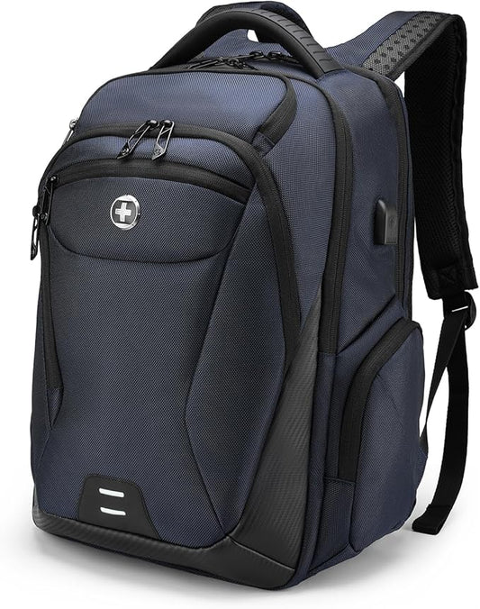 Swissdigital Design Men's Laptop Backpack for College and Business Travel with Integrated USB Charging Port and RFID Protection Fits Laptops up to 15.6 inch, Blue | SD1695-12