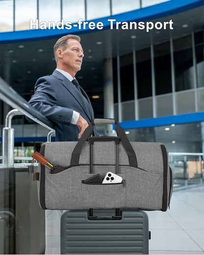 NPBAG Convertible Garment Duffle Bags for Travel - Carry on Garment Bag, Suit Bag for Men & Women, 3 in 1 Foldable Travel Duffle Backpack with Shoulder Strap (Woven Grey)