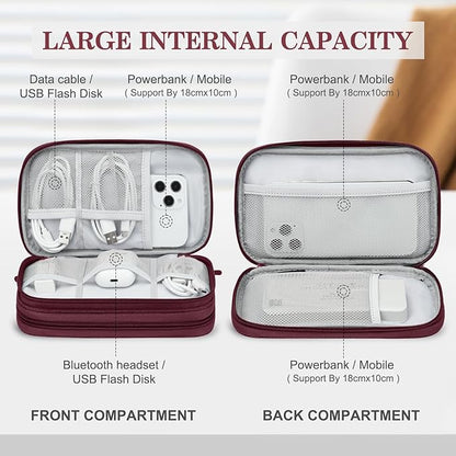 FYY Electronic Organizer, Travel Cable Organizer Bag Pouch Electronic Accessories Carry Case Portable Waterproof Double Layers Storage Bag for Cable, Charger, Phone, Earphone, Medium Size- Wine Red