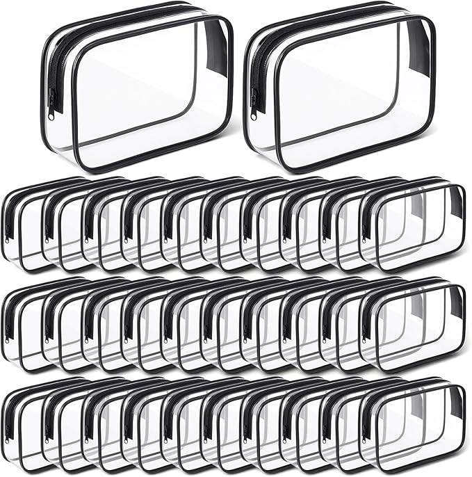 32 Pieces Clear Makeup Bags Bulk Travel Toiletry Bags Transparent Cosmetic Pouches with Zipper Waterproof Portable PVC Plastic Zippered Organizer Cases for Women Men Vacation Travel Bathroom