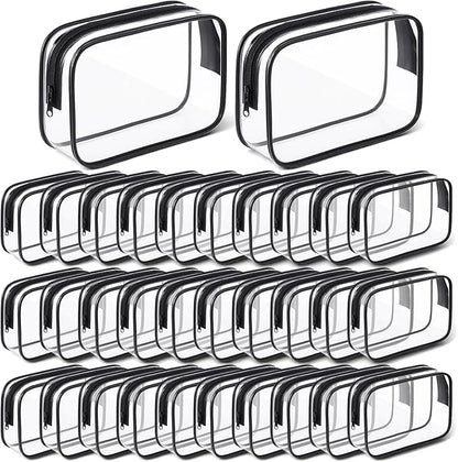 32 Pieces Clear Makeup Bags Bulk Travel Toiletry Bags Transparent Cosmetic Pouches with Zipper Waterproof Portable PVC Plastic Zippered Organizer Cases for Women Men Vacation Travel Bathroom
