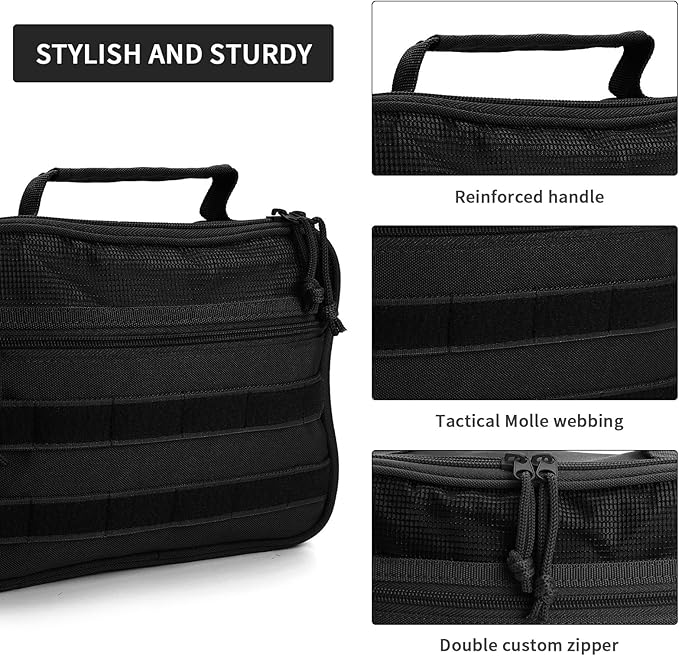 Tactical Toiletry Bag for Men Women, Travel Hanging Toiletry Bags, Toiletries Organizer Dopp Kit, Travel Cosmetic Bag,Shaving Hygiene Bag, Bathroom Essentials Men's Toiletry Bag for Camping - Black