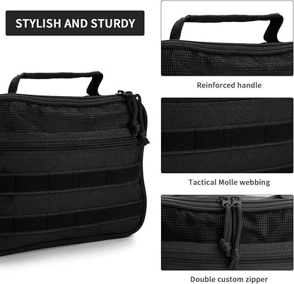 Tactical Toiletry Bag for Men Women, Travel Hanging Toiletry Bags, Toiletries Organizer Dopp Kit, Travel Cosmetic Bag,Shaving Hygiene Bag, Bathroom Essentials Men's Toiletry Bag for Camping - Black