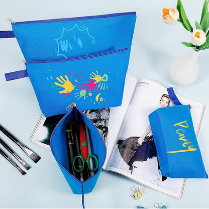 10 Pieces Cotton Canvas Makeup Bag with Bottom and Strap, Multi-Purpose Cosmetic Bag with Zipper Travel Toiletry Pouch, Blank DIY Craft Bag (Blue, M)