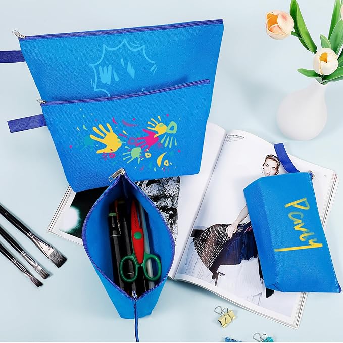 10 Pieces Cotton Canvas Makeup Bag with Bottom and Strap, Multi-Purpose Cosmetic Bag with Zipper Travel Toiletry Pouch, Blank DIY Craft Bag (Blue, L)