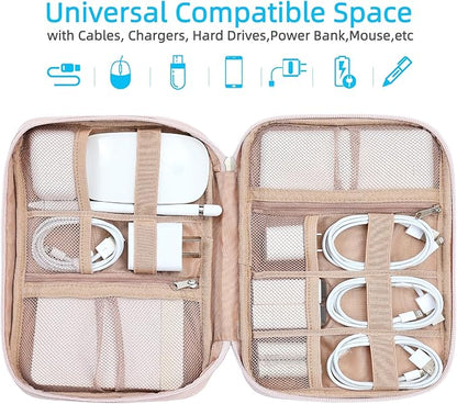 NISHEL Travel Cord Organizer Case, Tech Electronic Bag, Essentials for Charger, Cable, Phone, Hard Drive, USB, SD Card, Pink