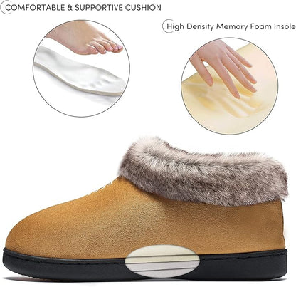 Mishansha Women's House Shoes Memory Foam Suede Moccasin Slippers Winter Warm Fleece Lined Home Shoes with Anti-Skid Rubber Sole
