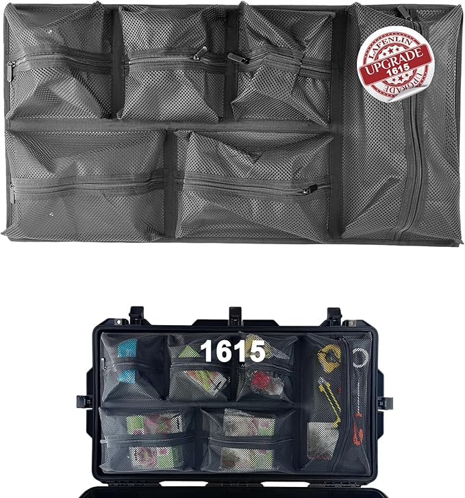 UPGRADED LAFENLIN Lid Organizer for Pelican 1615 Case, 6 Mesh Pockets Storage Organizer, Fits Camera Cases, Diving Dry Boxes, Hard Cases & Toolboxes, Includes Screws & Velcro, Durable, Thickening Mesh