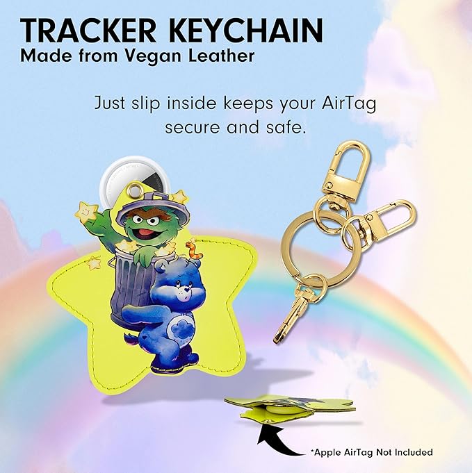 Sonix x Care Bears x Sesame Street Keychain Case Compatible with Apple AirTag | Protective AirTag Cover Keychain Charm | Green/Blue | Grumpy Bear & Oscar the Grouch
