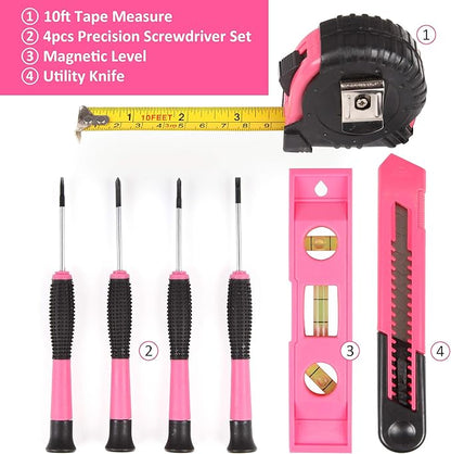 CARTMAN 52-Piece Tool Set Hand Tool Set with Easy Carrying Round Pouch - Perfect for DIY Pink