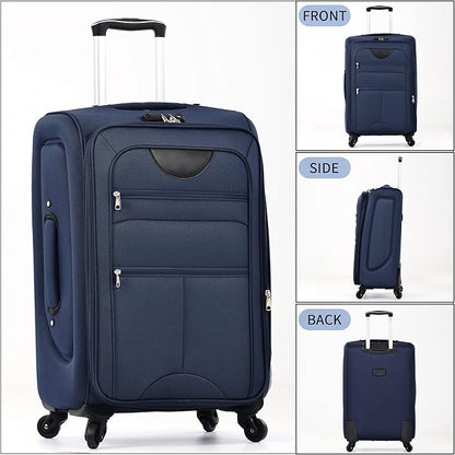 Merax Softside Luggage Set Softshell Lightweight 3 Piece Spinner Suitcase with Duffel Bag Expandable Upright Travel Luggage 22" 26" 30",Deep Blue