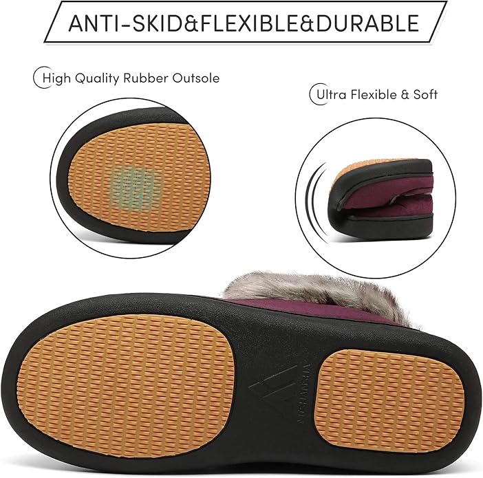Mishansha Women's House Shoes Memory Foam Suede Moccasin Slippers Winter Warm Fleece Lined Home Shoes with Anti-Skid Rubber Sole