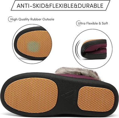 Mishansha Women's House Shoes Memory Foam Suede Moccasin Slippers Winter Warm Fleece Lined Home Shoes with Anti-Skid Rubber Sole
