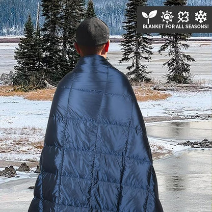 Down Camping Blanket - Lightweight, Packable, Warm & Puffy Outdoor Travel Quilt for Sleep, Hiking, Backpacking, Stadium, Festivals, Water-Resistant Sleeping Bag 55"x79"