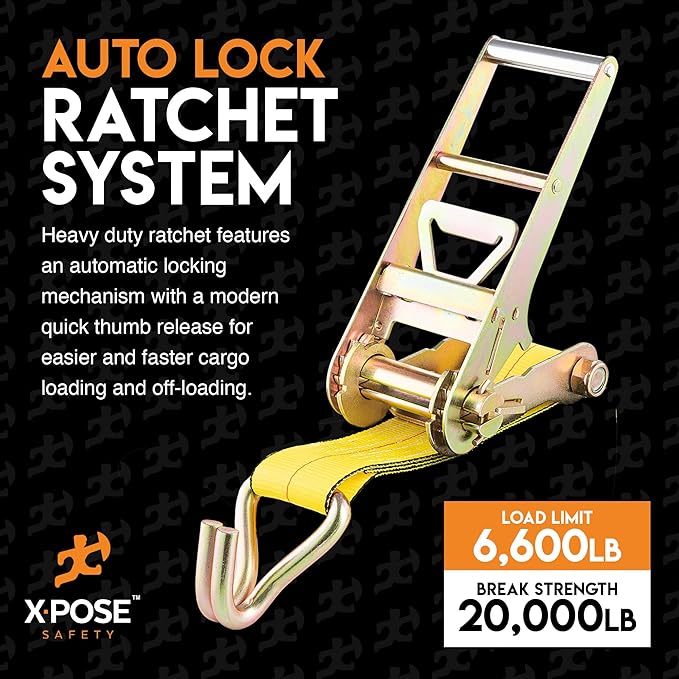 Ratchet Straps Heavy Duty 4" x 30' – 20,000 lbs Break Strength Tie Down Straps with Double J Hooks, Ratcheting Cargo Straps for Truck, Trailer, Kayak, Motorcycle & Moving – 4 Pack