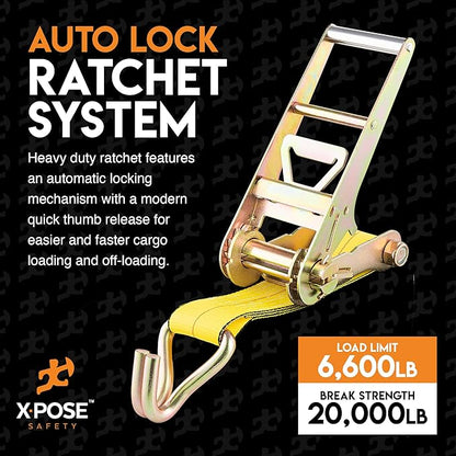 Ratchet Straps Heavy Duty 4" x 30' – 20,000 lbs Break Strength Tie Down Straps with Double J Hooks, Ratcheting Cargo Straps for Truck, Trailer, Kayak, Motorcycle & Moving – 10 Pack