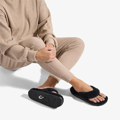 OLUKAI Kipe'a Heu Women's Sandal Slippers, Soft & Comfortable Shearling-Wrapped Straps, Durable Rubber Outsoles for All-Day Wear, Causal & Cute Everyday Style
