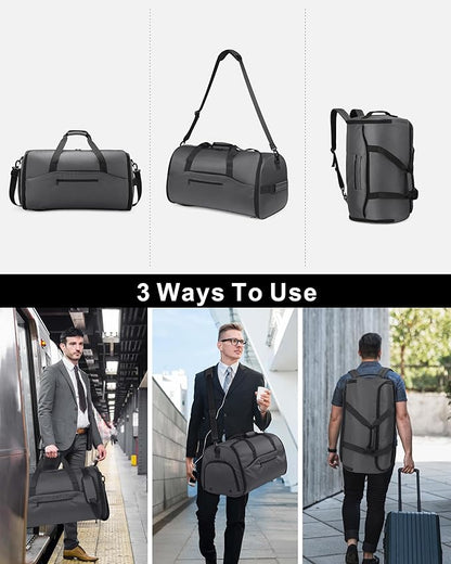 NPBAG Convertible Garment Duffle Bags for Travel - Carry on Garment Bag, Suit Bag for Men & Women, 3 in 1 Foldable Travel Duffle Backpack with Shoulder Strap (Black)
