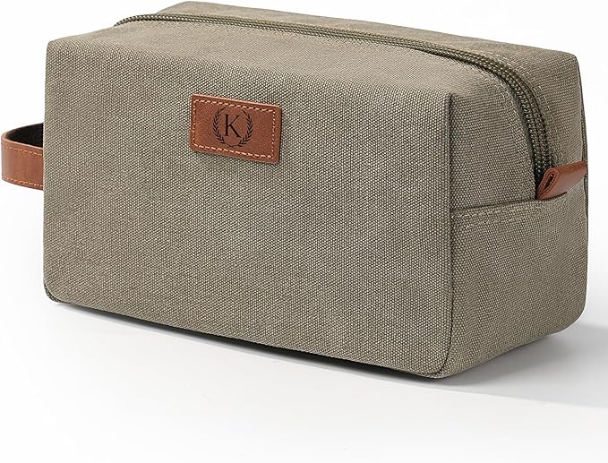 Janhavi Waterproof Personalized Toiletry Bag for Men,Engraved Initials & Wheat Ear, Make Up Bag for Traveling, Men's Accessories Organizer, Groomsmen Gifts for Him, Travel Essentials(Olive Green K)