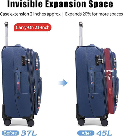 Softside Expandable Luggage with 4 Spinner Wheels, Durable Carry-On Luggage Suitcase (Blue, 21-Inch)
