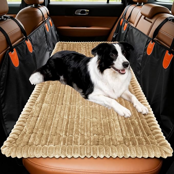 Dog Car Seat Covers for Back Seat, Dog Bed for Car, Car Seat Protector, Fit for Backseat Extenders, Non-Slip Soft Durable for Cars Trucks and SUVs(Brown,50x24.6 inch)