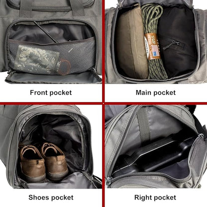 Tactical Travel Duffle Bag with Shoes Compartment Weekender Bags Carry On Overnight Bag For Men and Women Gym Sports Tote Pocket