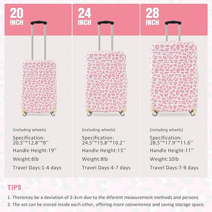 Merax Luggage Sets 3 Piece, Hardside Expandable Suitcase Set with Spinner Wheels, Lightweight Leopard 20+24+28 IN Suitcase with Carry on Luggage, Leopard Pink