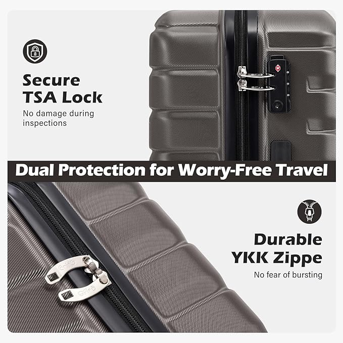 Coolife Carry On Luggage Airline Approved with Wheels Hard Shell Suitcase Spinner TSA Lock Telescopic Handle 20-inch,Gray
