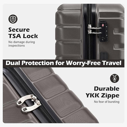 Coolife Carry On Luggage Airline Approved with Wheels Hard Shell Suitcase Spinner TSA Lock Telescopic Handle 20-inch,Gray