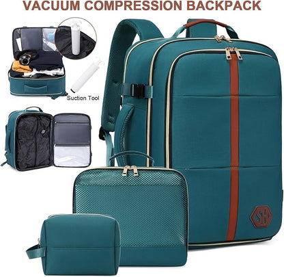 40L Travel Laptop Backpack for Women & Men, Airline Approved Carry On Luggage Overnight Bags, Waterproof Personal Item Bag, Weekender Essentials Backpacks Vacuum Backpack Dark Green