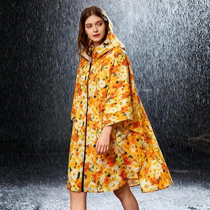 Hooded Rain Ponchos for Adult - Rain Coat and Rain Jacket with Waterproof Pocket and Zipper