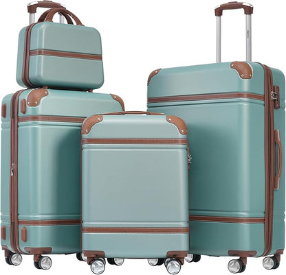 Merax Luggage Set, 3 Piece Luggage with Cosmetic Case, Vintage Hardcase Suitcase with Wheels, Expandable Luggage Airline Approved(Blue Green,20"+24"+28")