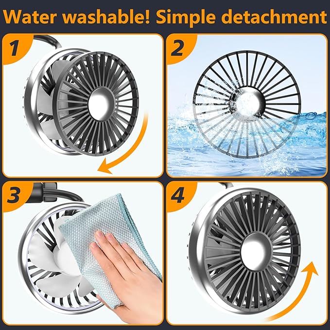 Dealswin Car Fan for Backseat Kids, 2025 Upgraded Dual-Head Car Seat Fans with LED Lights, 3-Speed and 360° Rotatable USB Powered for SUV, RV, Truck, Vehicles