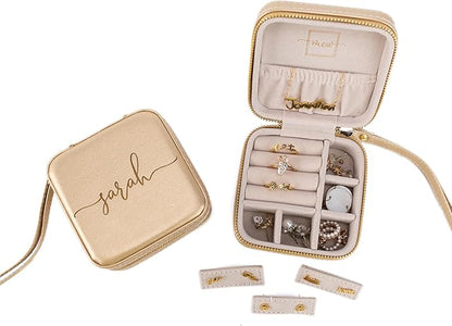 Angelina's Palace Personalized Jewelry Case with Name Engraved,Custom Leather Travel Jewelry Organizer Box for Rings,Earrings,Necklaces,Birthday Bridesmaid Gift For Women