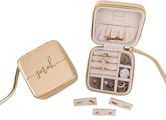 Angelina's Palace Personalized Jewelry Case with Name Engraved,Custom Leather Travel Jewelry Organizer Box for Rings,Earrings,Necklaces,Birthday Bridesmaid Gift For Women