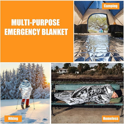 200PCS Emergency Blankets Foil Mylar Thermal Individually Wrapped, Waterproof Survival Blanket for Camping, Outdoors, First Aid Kit Travel