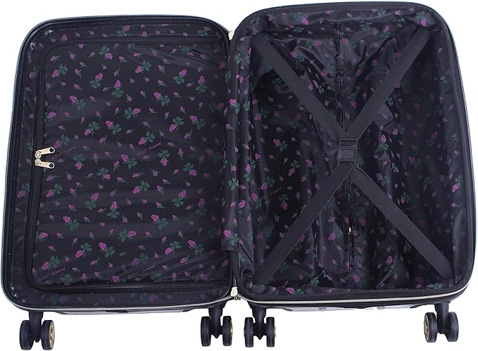 Betsey Johnson Designer Luggage Collection - Expandable 3 Piece Hardside Lightweight Spinner Suitcase Set - Travel Set includes 20-Inch Carry On, 26 inch and 30-Inch Checked Suitcase (Covered Roses)