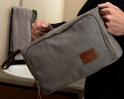 Vetelli Vintage Canvas Toiletry Bags, Travel In Style, Waterproof Canvas Dopp Kits, Durable (Messner) (Light Gray)