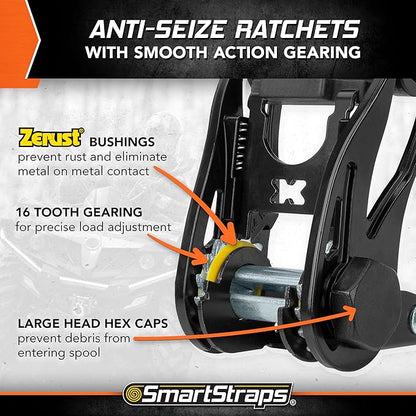 SmartStraps 14’ CamoX Ratchet Straps, 4 Pack – 3,000lbs Break Strength, 1,000lbs Safe Work Load – Premium Duty Tie Downs for Heavier Loads, Orange Camo Webbing