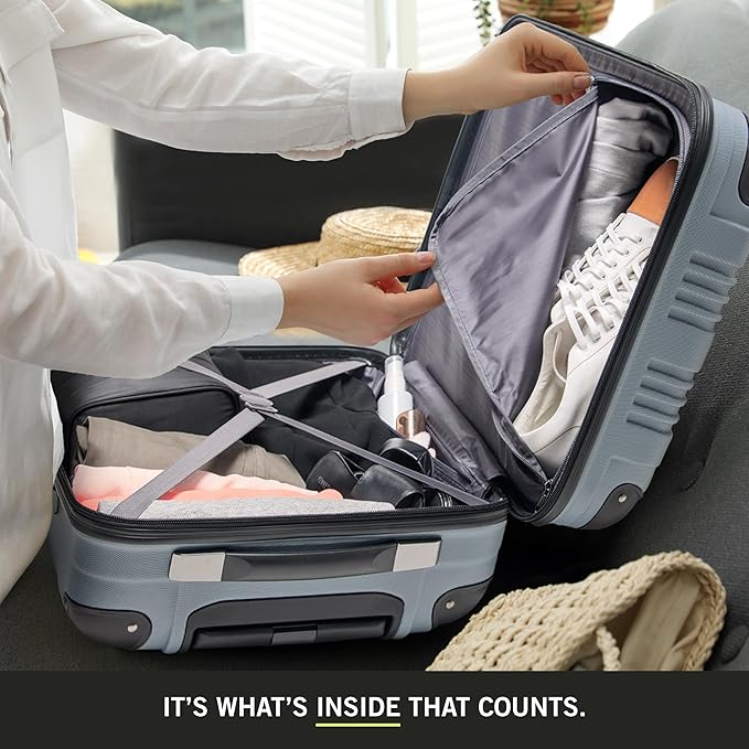 Kenneth Cole REACTION Out of Bounds Lightweight Hardshell 4-Wheel Spinner Luggage, Granite Blue, 28-Inch Checked