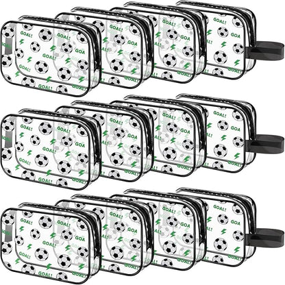 12 PCS Soccer Gift Accessories Bags Soccer Cosmetic Bags Goodie Snack Makeup Pouch Bag Waterproof Clear PVC Travel Bag with Zipper for Girls Team Gifts Valentine Player Sport Party Favors