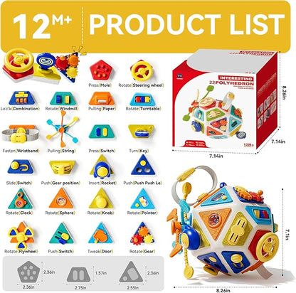 22 in 1 Montessori Busy Board, Toddler Activity Cube Toys, Early Education Toys for Baby, Travel Sensory Toy for 1 2 3 Years Old Kids Boys & Girls